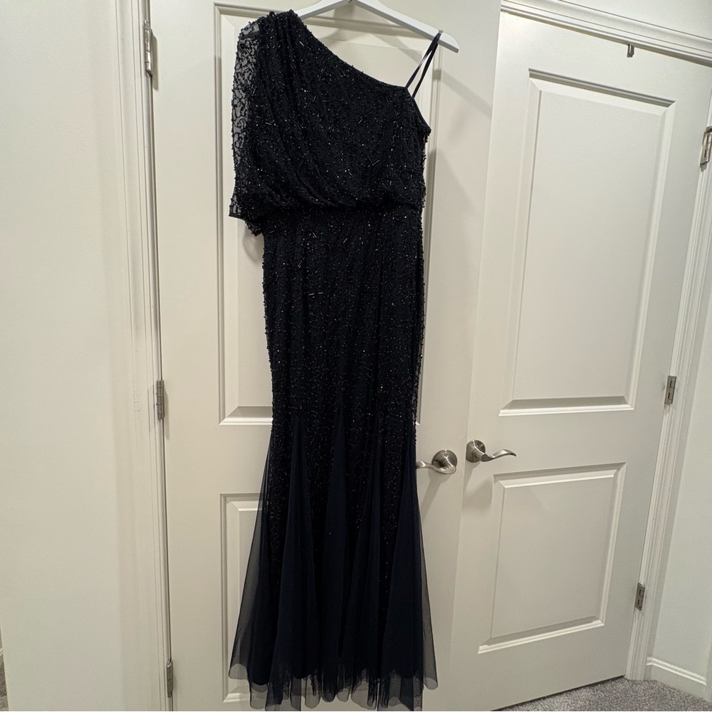 Midnight Blue One-Shoulder Evening Gown